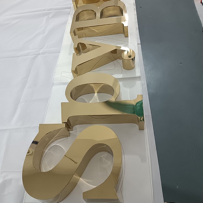 Customized 3D Company logo Mirrored Gold Color Sign Plating Stainless Steel Wall Decorative Laser Cut Letter