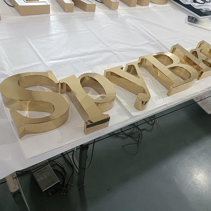 Customized 3D Company logo Mirrored Gold Color Sign Plating Stainless Steel Wall Decorative Laser Cut Letter