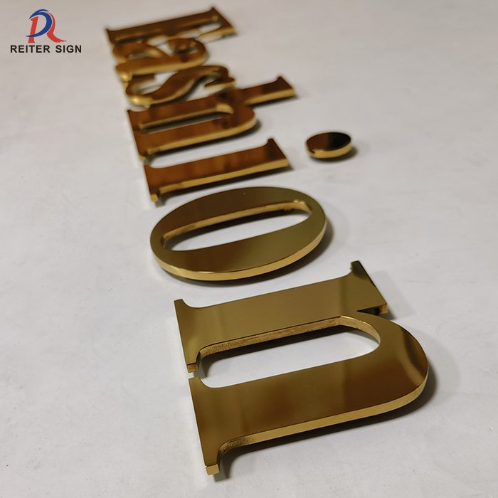 Customized 3D Company logo Mirrored Gold Color Sign Plating Stainless Steel Wall Decorative Laser Cut Letter