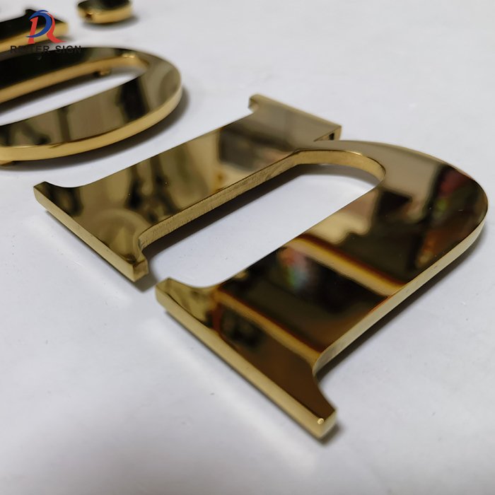 Customized 3D Company logo Mirrored Gold Color Sign Plating Stainless Steel Wall Decorative Laser Cut Letter