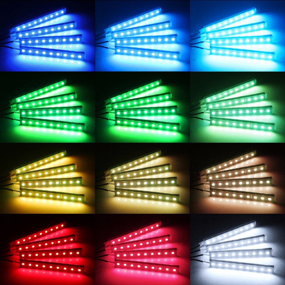 HTAUTO Universal 12V Car Internal Ambient Light Strip System/ Automotive LED Atmosphere Vehicle Foot Light