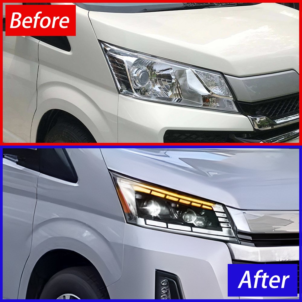 For Hiace 2019-2022 Car Front Lamps Assembly Upgrade LED Auto Headlight Dual Beam Lens Dynamic Turn Signal Light Accessories