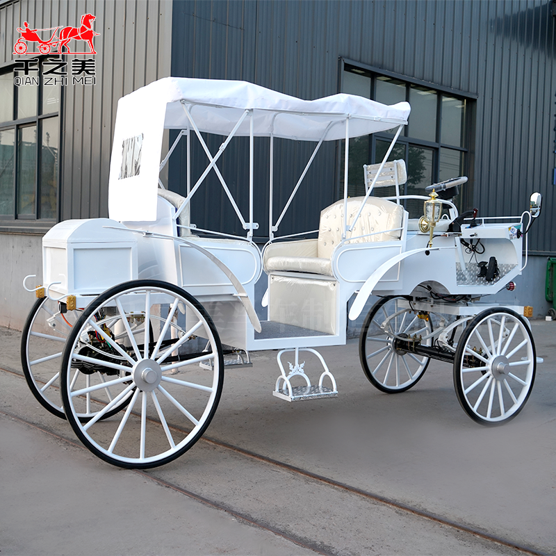 Qianzhimei Electric Sightseeing Carriage White Horse Design Folding Shed for Weddings Sightseeing Unique Special Transportation