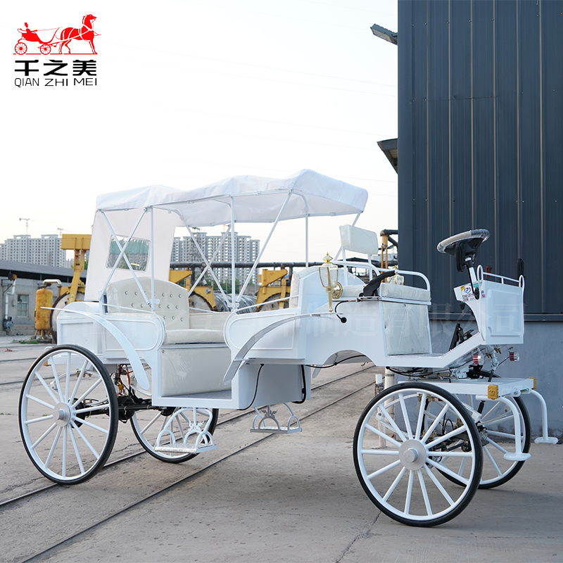 Qianzhimei Electric Sightseeing Carriage White Horse Design Folding Shed for Weddings Sightseeing Unique Special Transportation