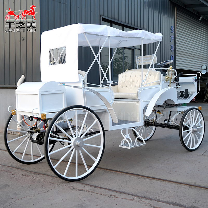 Qianzhimei Electric Sightseeing Carriage White Horse Design Folding Shed for Weddings Sightseeing Unique Special Transportation