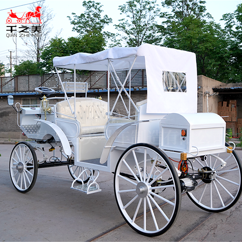 Qianzhimei Electric Sightseeing Carriage White Horse Design Folding Shed for Weddings Sightseeing Unique Special Transportation