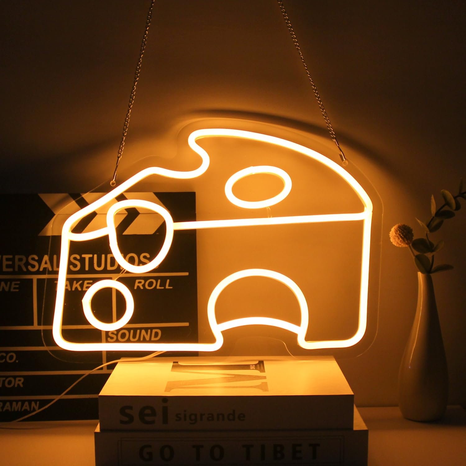 Cheese Neon Sign Golden Yellow Neon Light Cheese Wedge Neon Signs Cake LED Signs for Wall Kitchen Decor Food