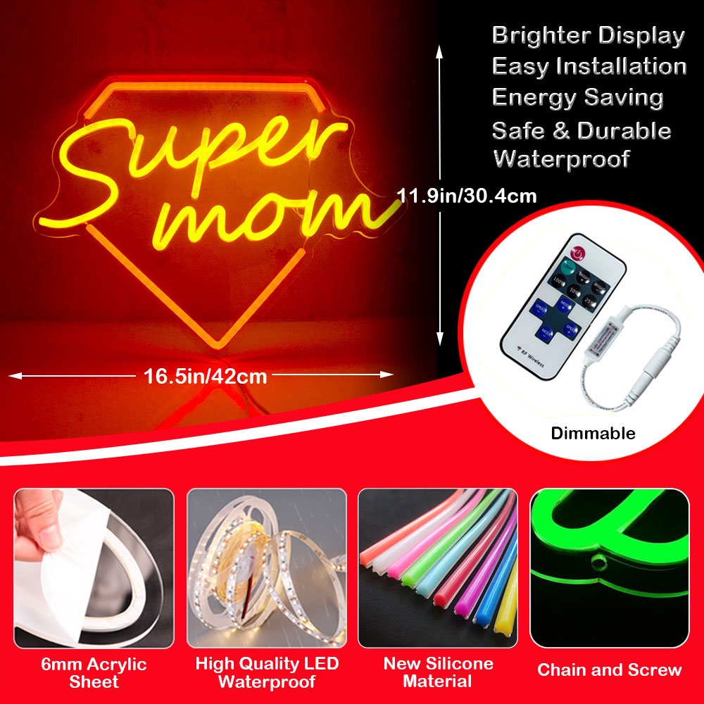 High Quality Red Super Mother Happy Mother Day Neon Sign for Wall Art Decor Gifts for Mom