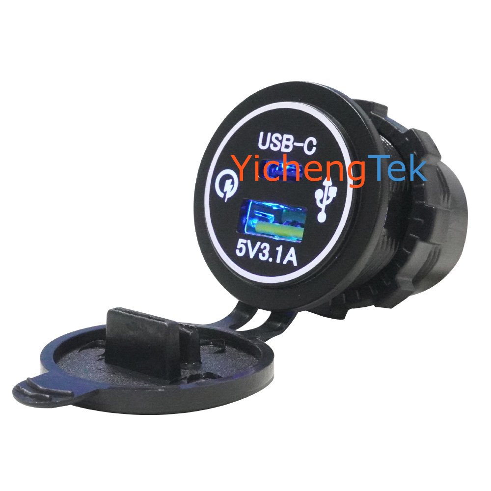 12V 24V Universal Car Bus Fast Charging 15.5W Type-C USB Type C USB A Double 2 Port Charger Socket