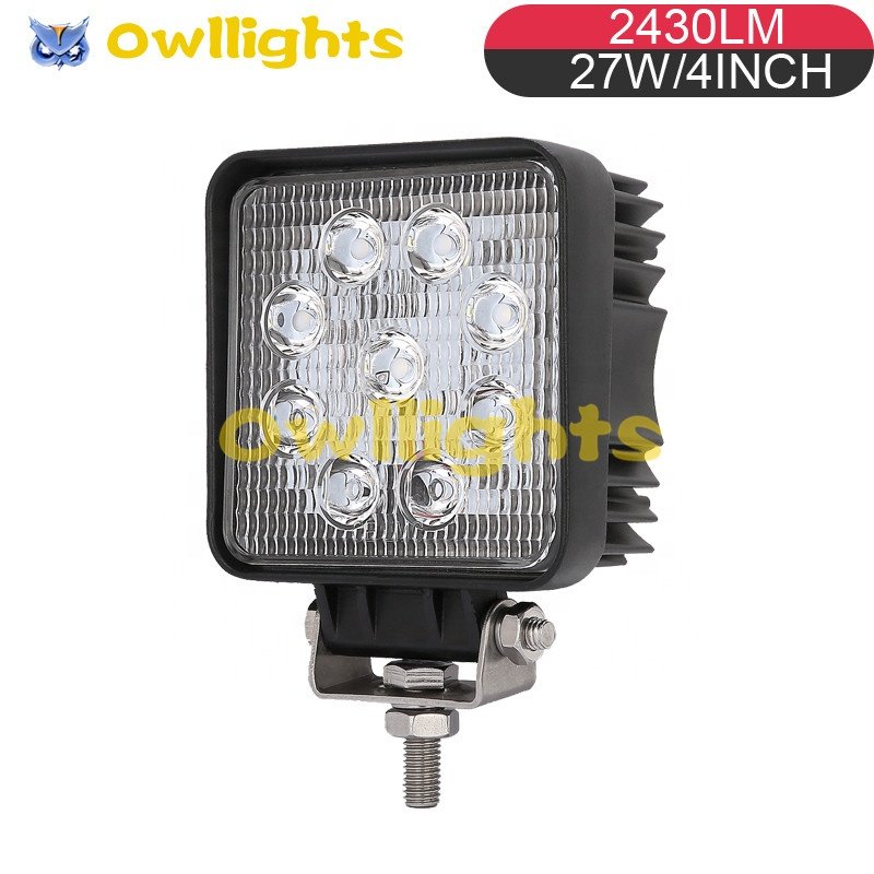 Super Bright Square Yellow Lens Spot Driving Lights 27W Square off Road Auto Working Fog Lamp 4inch Car Led Work Light 12V 24V