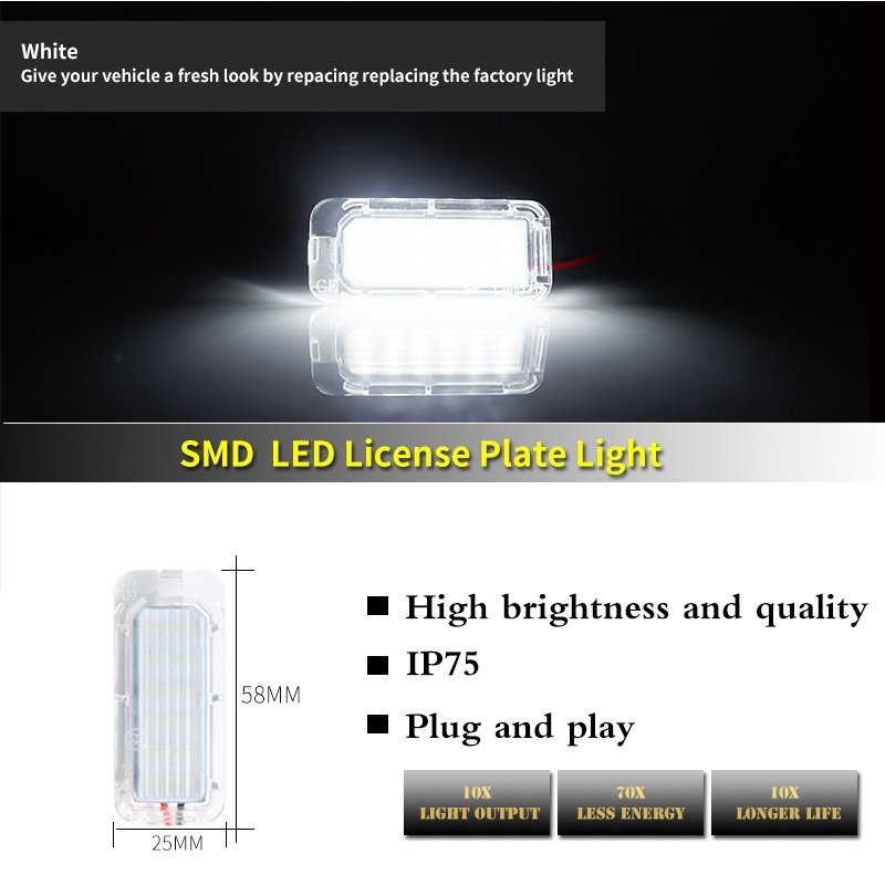 Error Free 6000K Xenon White LED Car License Plate Number Lights for Lincoln MKC Ford Escape Explorer Fiesta Fusion