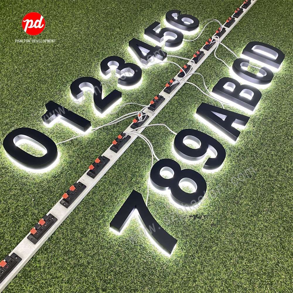 Custom Outdoor Light up Address Numbers Black Metal Brushed Led House Numbers with Gold Lights