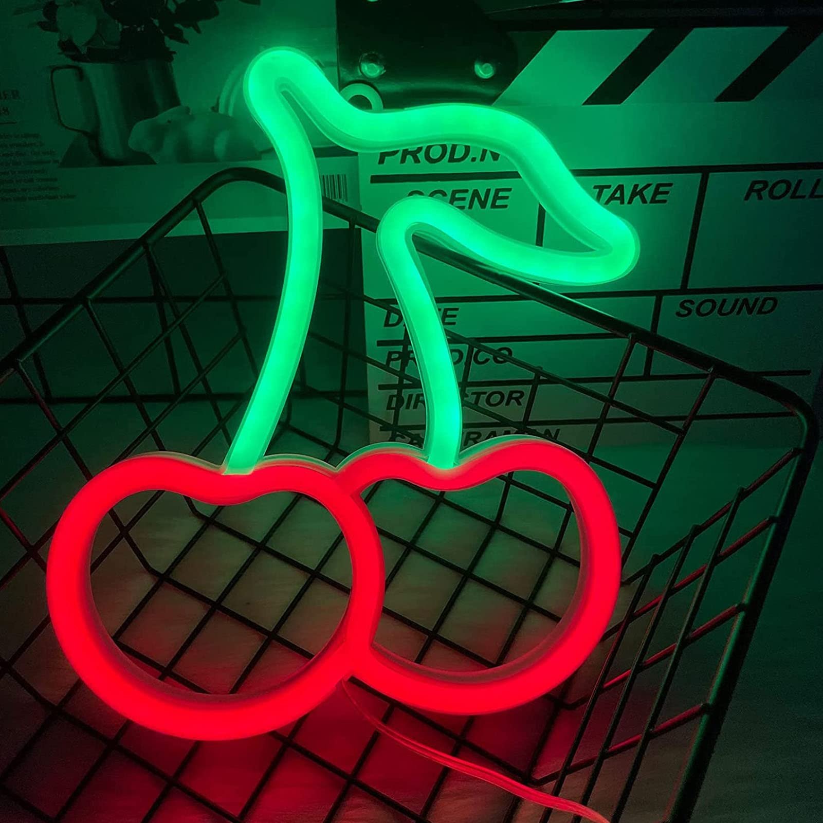 Cherry Neon Light Aesthetic Room Decor LED Light Fruit Neon Lamp Fruit Night Light for Bedroom Bar Hotel Party