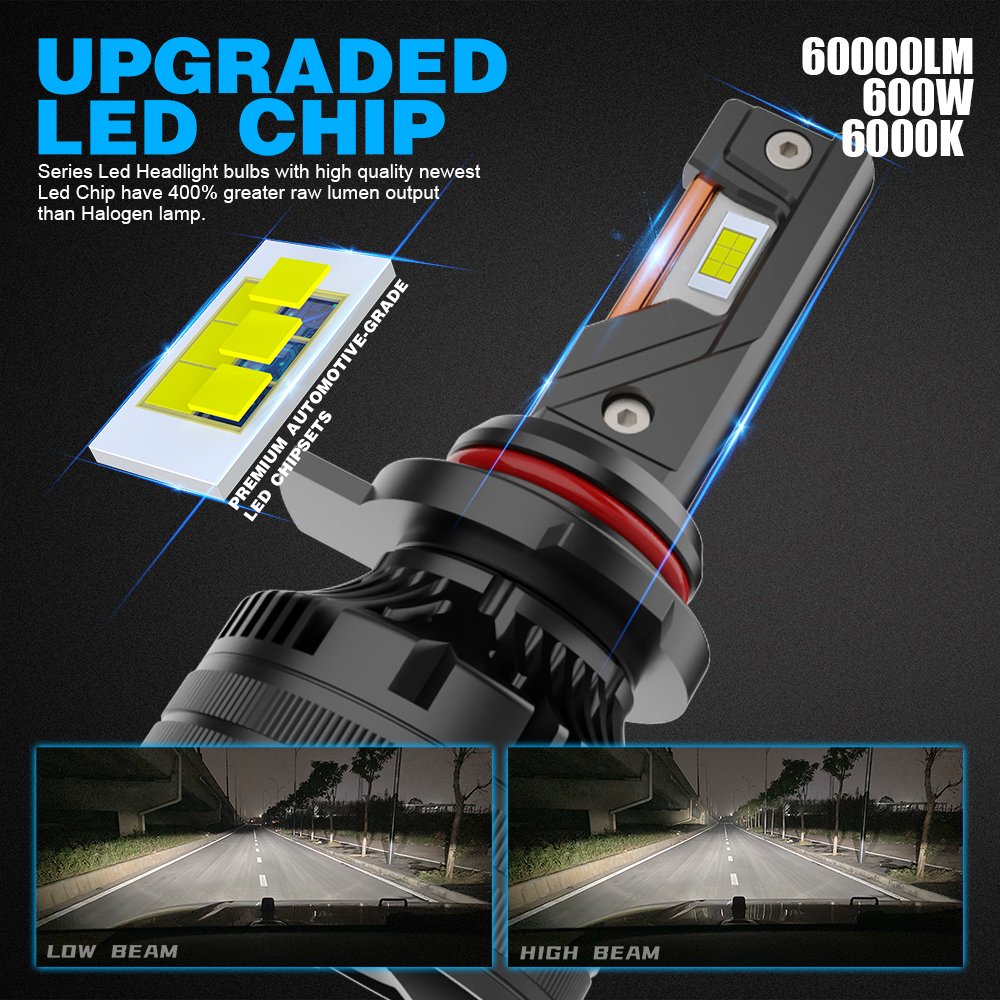2024 New Product T80 600w 60000lm Three Copper Tubes H1 H3 H11 9005 9006 H7 Led Headlights Bulb
