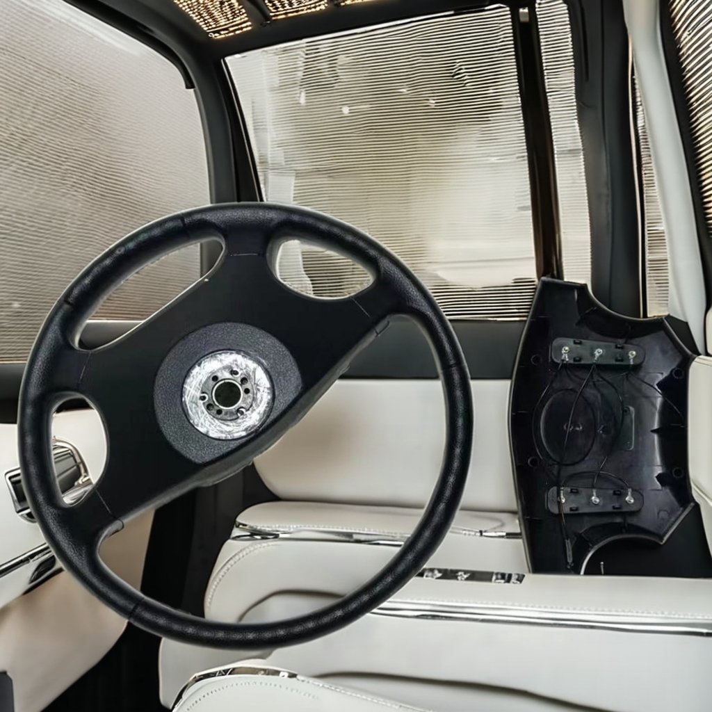 Universal Luxury Sports-Style Leather PVC Steering Wheel for Yutong Higer Kinglong Buses with White Stitching Bus Interior Parts