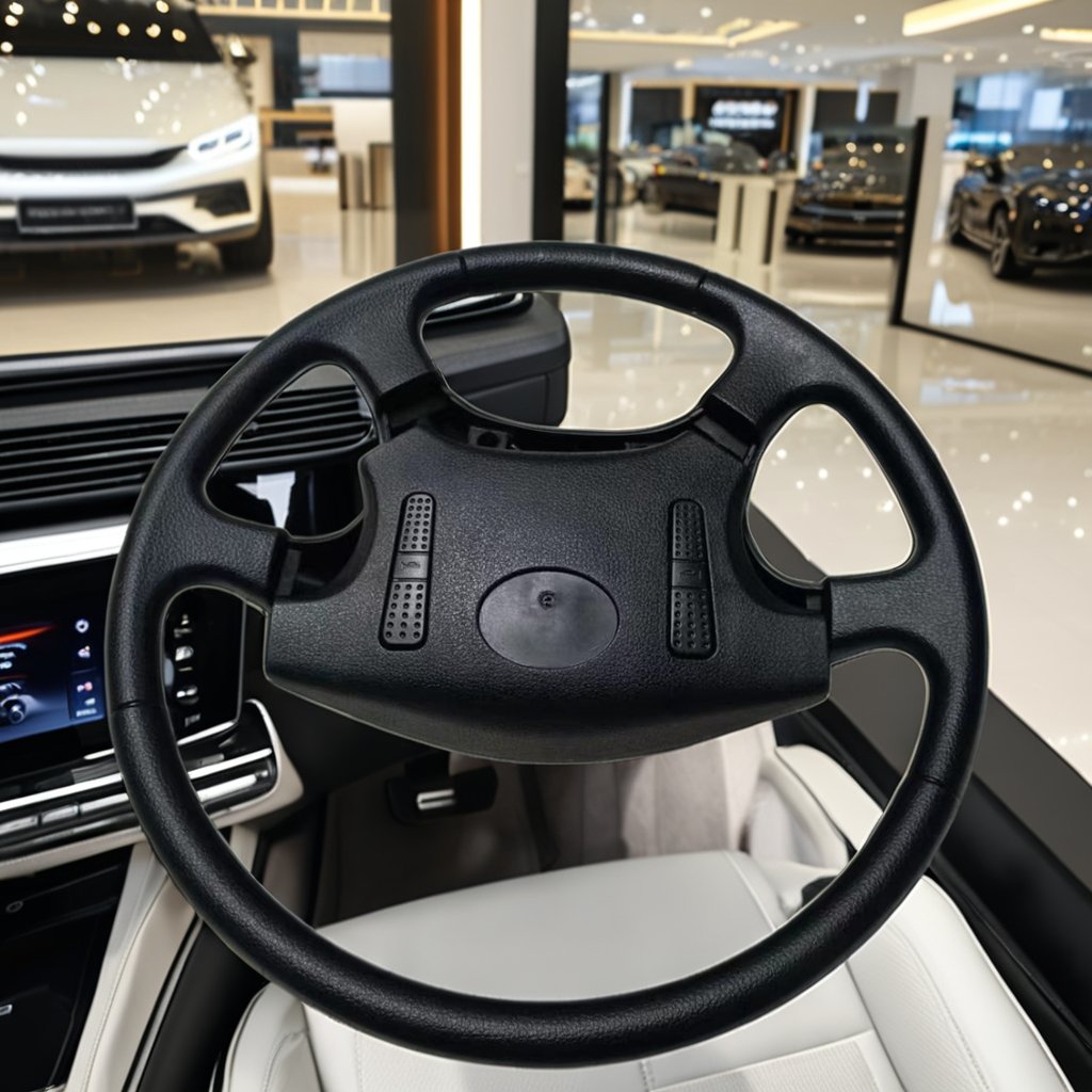 Universal Luxury Sports-Style Leather PVC Steering Wheel for Yutong Higer Kinglong Buses with White Stitching Bus Interior Parts