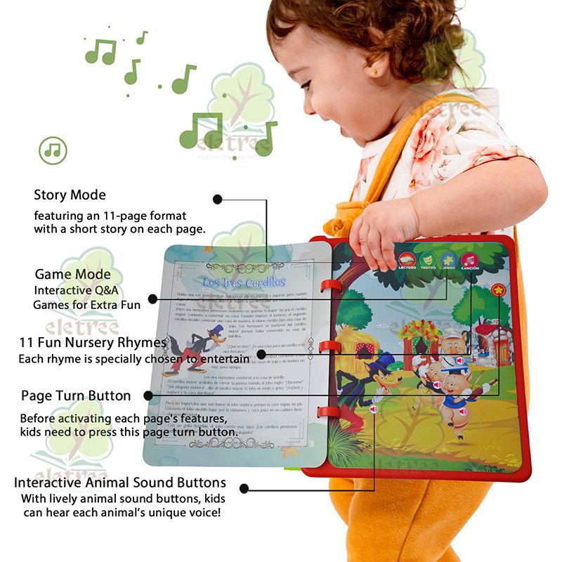 Kids My Unforgettable Stories and Fables Learning Spanish Animal Electronic Sound Pad Touch Finger Rechargeable Sound Book