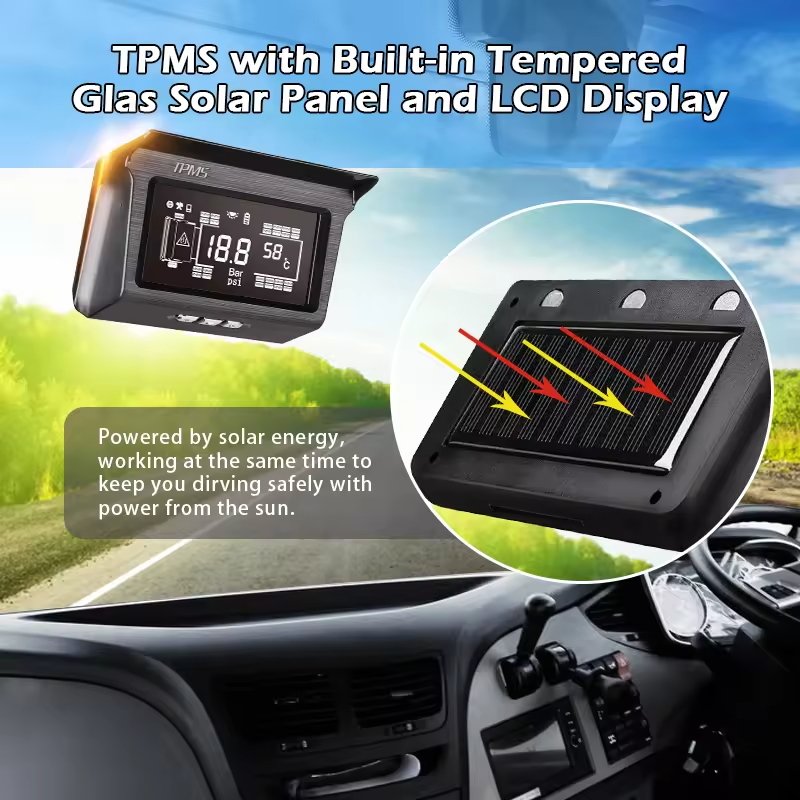Wheels Tire Pressure Monitoring System Solar Power Trailer Bus Truck 188Psi External Sensor 6-8-10-12-14-16-18-26
