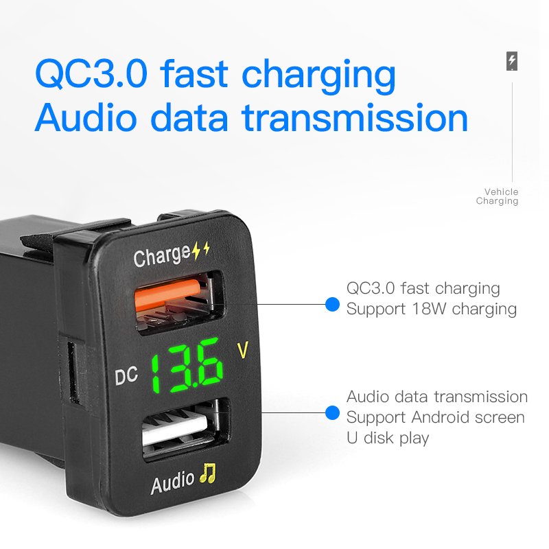 OEM Wholesales Audio Output for Toyota Corolla Cruise Charge Dual Car Qc3.0 Usb Ports Fast Charger Power Adapter