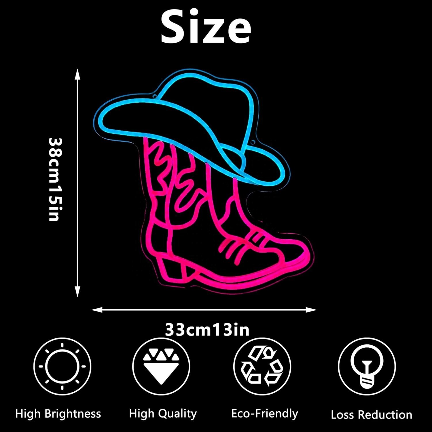 USB Powered Neon Light Decor Cowboy Boot and Hat Wall Art Pink Aesthetic Western LED Sign Acrylic Material for Game Room
