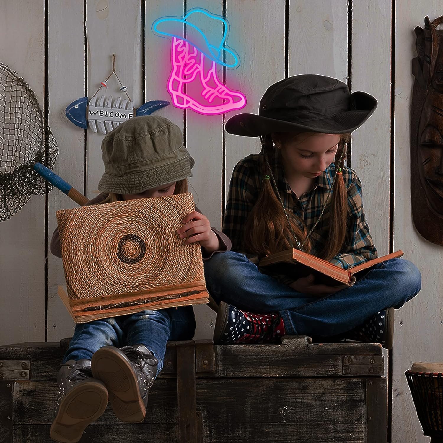 USB Powered Neon Light Decor Cowboy Boot and Hat Wall Art Pink Aesthetic Western LED Sign Acrylic Material for Game Room