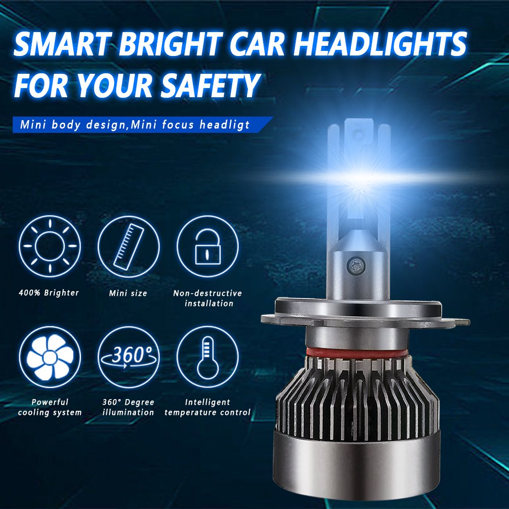 High Wattage Auto Lamp High Low Beam H4 Led Headlight External Drive Canbus Headlight Bulb 200w Double Copper Tube H11 9005 Bulb