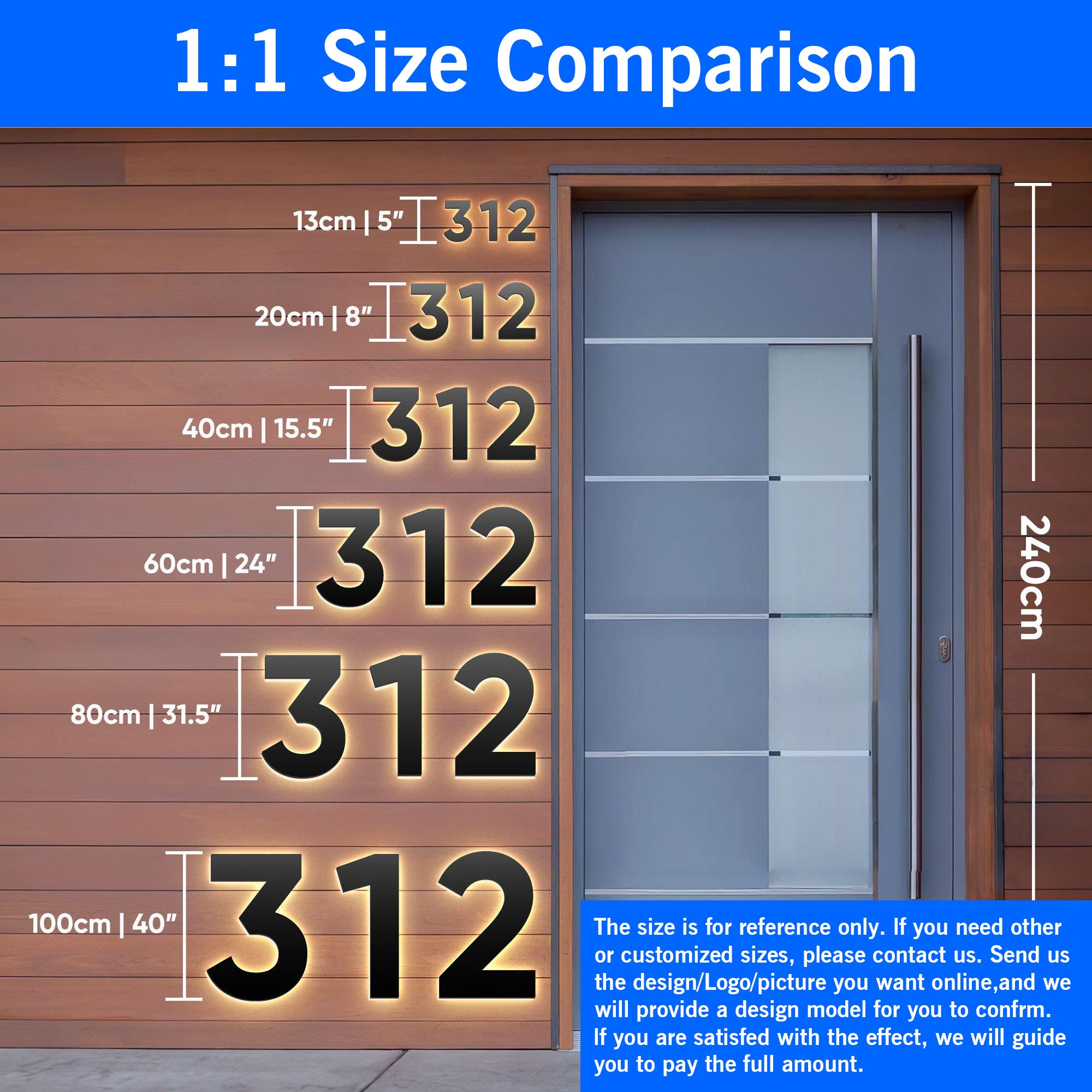 3D Led Illuminated Wall Mounted Lamp Standoff 10 15 20 25cm Big Stainless Steel 316 Electronics Door House Light up Numbers Sign