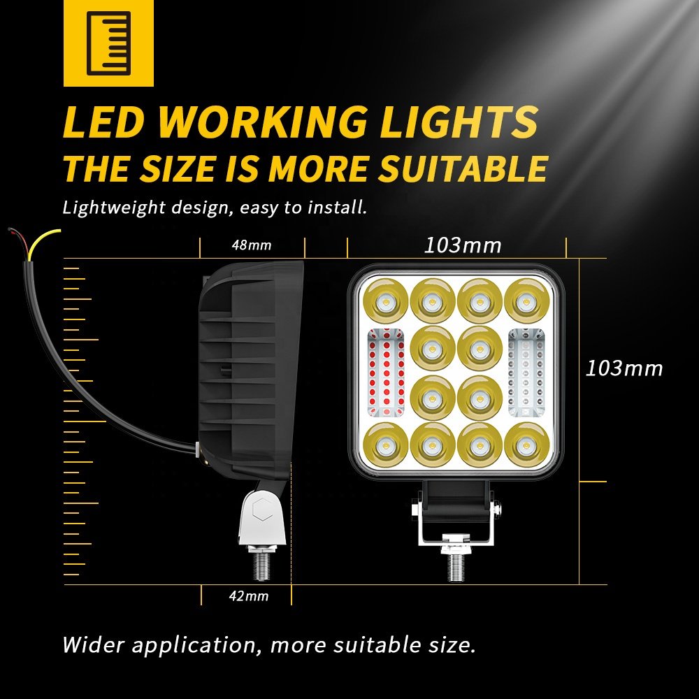 DXZ LED Work Light 4 Inch 26Led 78W Driving Flash Warning Light Red /Yellow Waterproof Off Road Light for Truck Bus Boat Vehicle