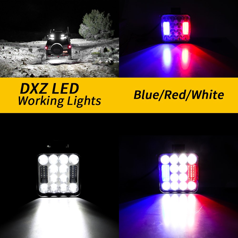 DXZ LED Work Light 4 Inch 26Led 78W Driving Flash Warning Light Red /Yellow Waterproof Off Road Light for Truck Bus Boat Vehicle