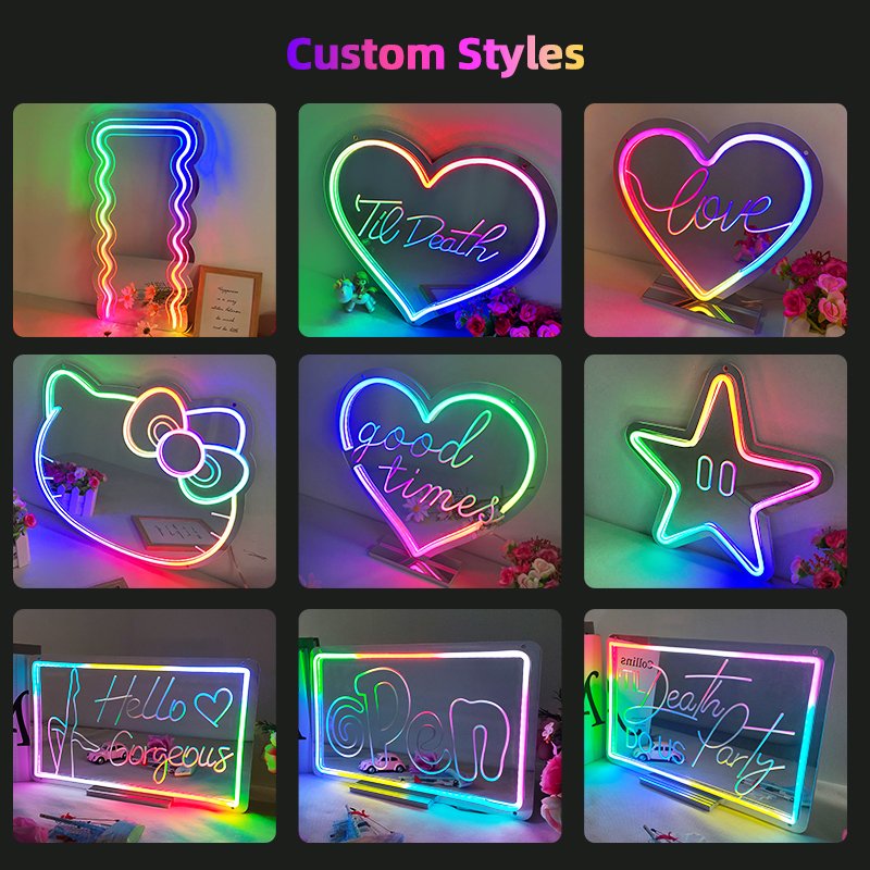 Free Design Personalized Neon Sign Custom Heart Mirror Acrylic Led Neon Light for Bedroom Birthday Party Home Wedding Decor