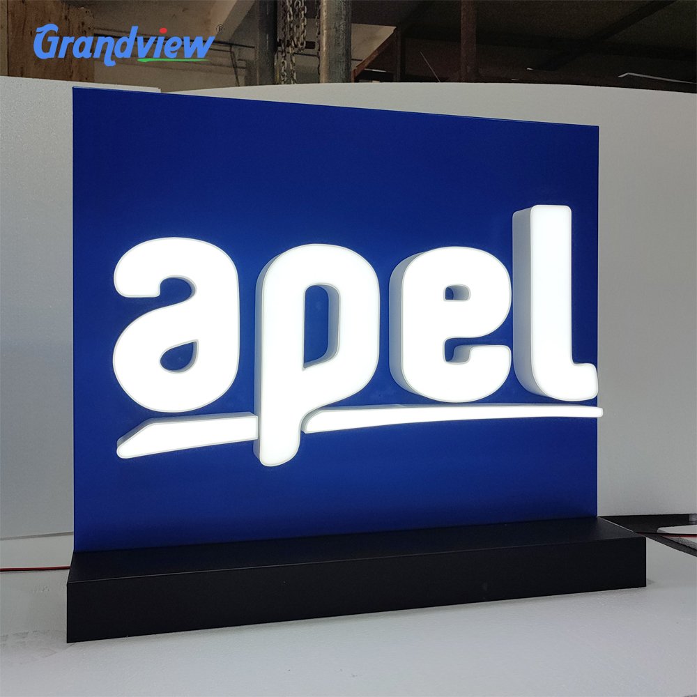 Customized Table Top Led Display Brand Name Indoor Signage Business Counter Acrylic Letter Free Standing Sign