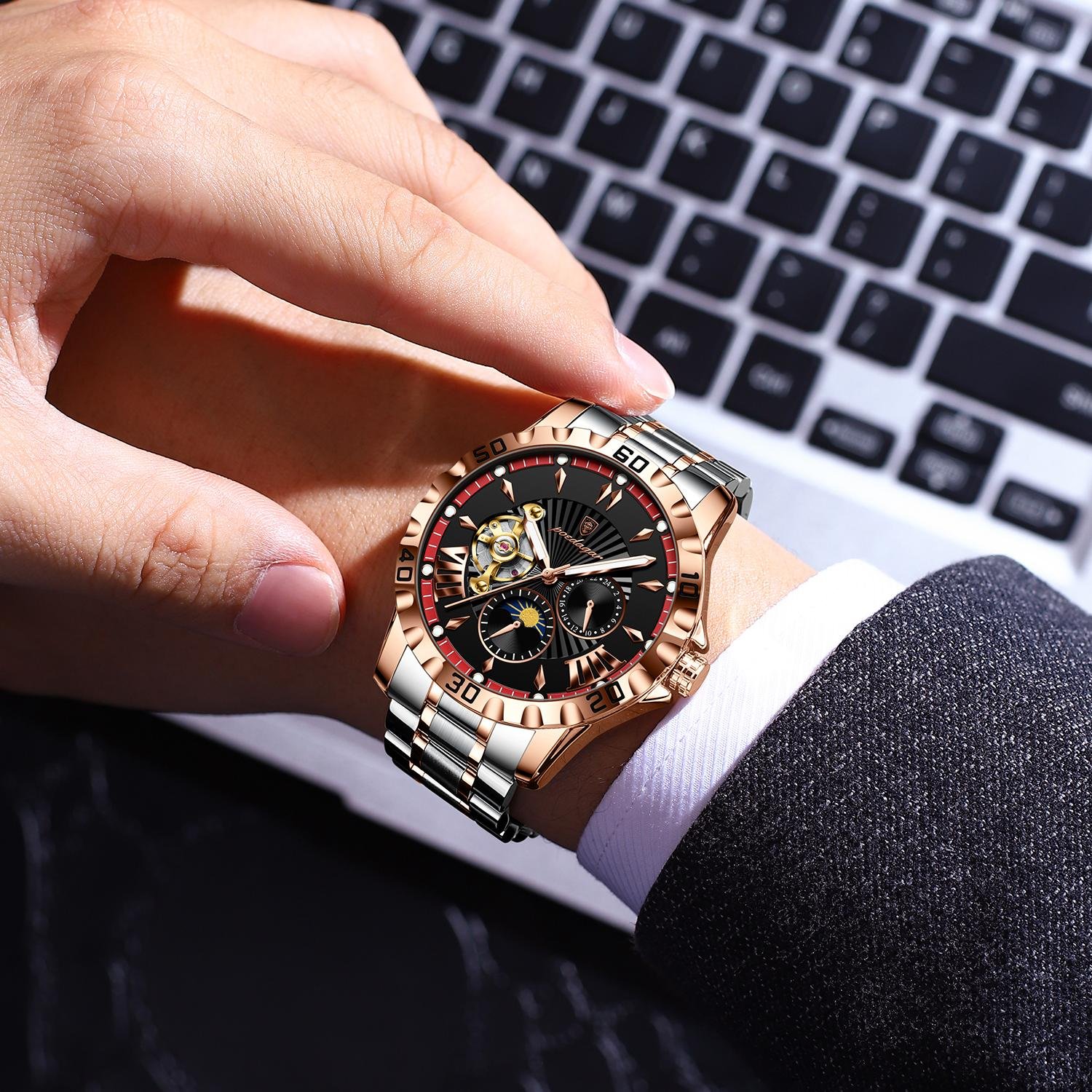 Poedagar 1415 Original Stainless Steel Band Men Montre 3 ATM Waterproof Automatic Mechanical Watch for Men