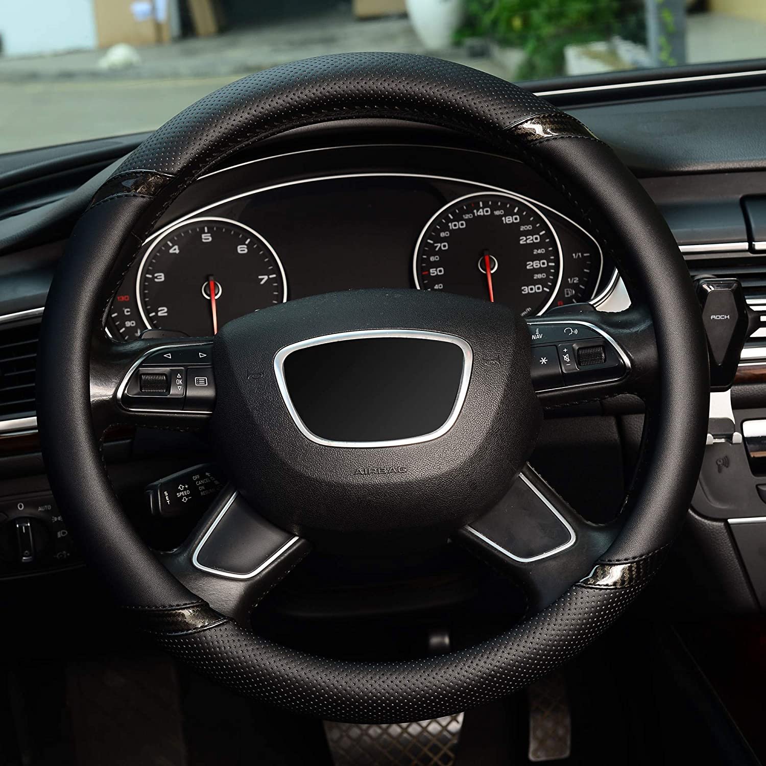 Steering Wheel Cover, Universal 15 Inch, Microfiber Leather, Anti-Slip, Odorless,Black