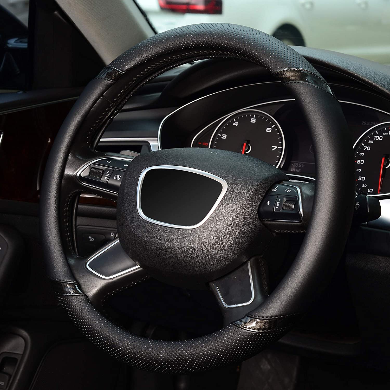 Steering Wheel Cover, Universal 15 Inch, Microfiber Leather, Anti-Slip, Odorless,Black