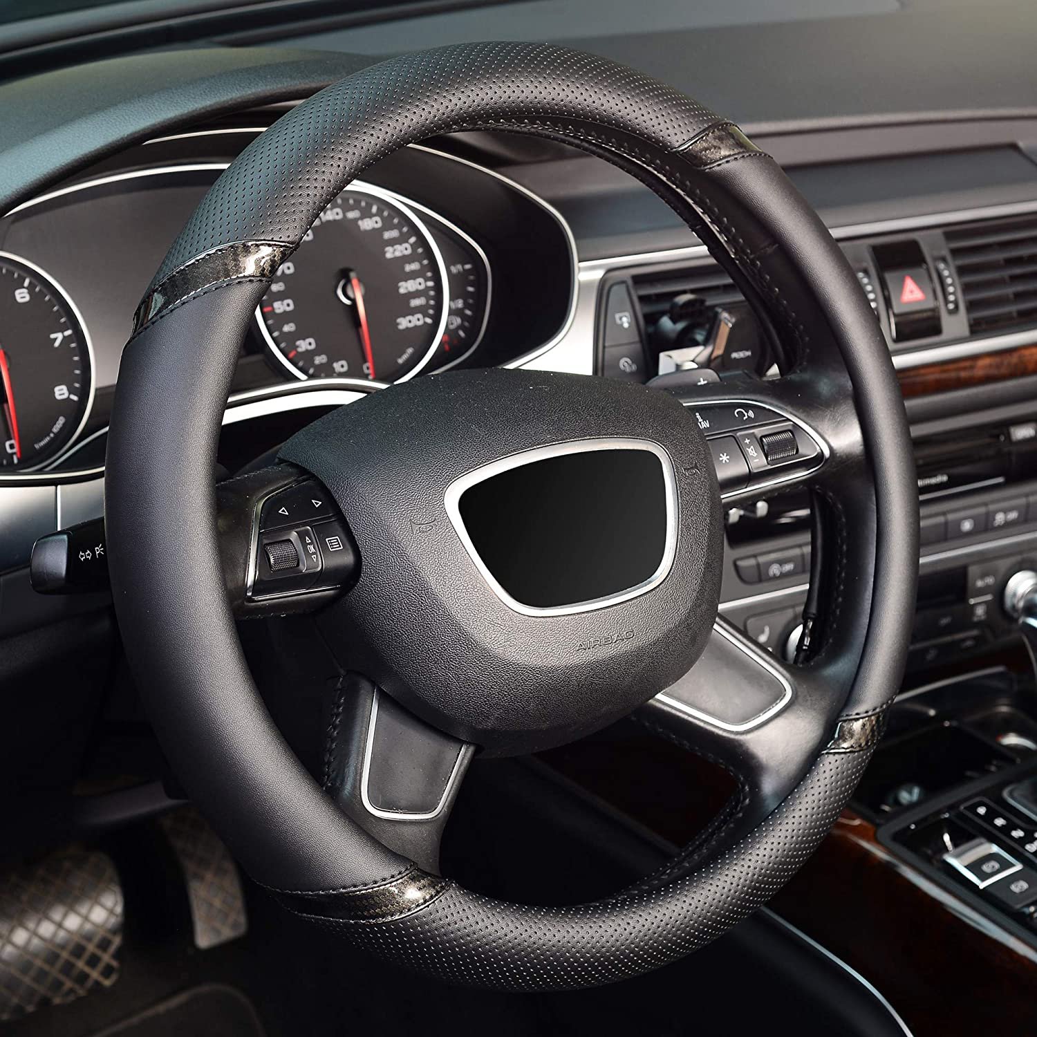 Steering Wheel Cover, Universal 15 Inch, Microfiber Leather, Anti-Slip, Odorless,Black