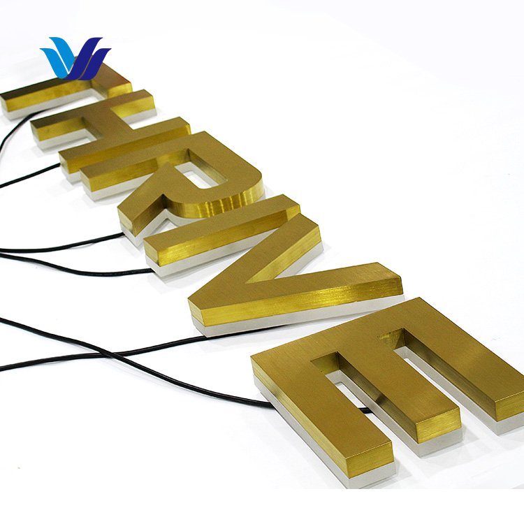 HONGSEN Custom Electronic Signs Wall Sign Stainless Steel Letter 3D logo Gold Metal Plaques Sign