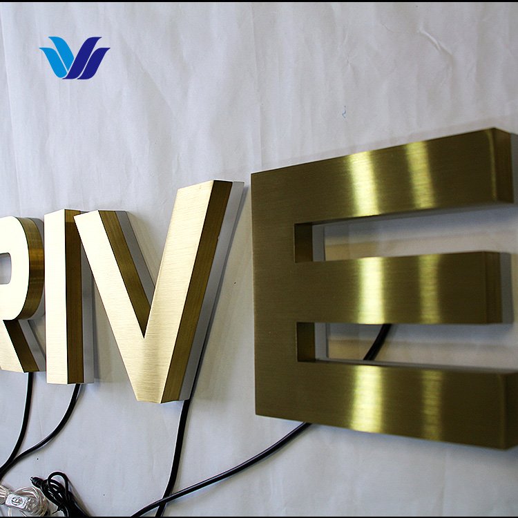 HONGSEN Custom Electronic Signs Wall Sign Stainless Steel Letter 3D logo Gold Metal Plaques Sign