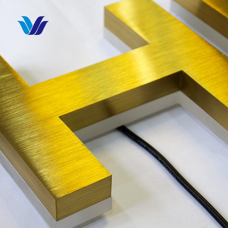 HONGSEN Custom Electronic Signs Wall Sign Stainless Steel Letter 3D logo Gold Metal Plaques Sign