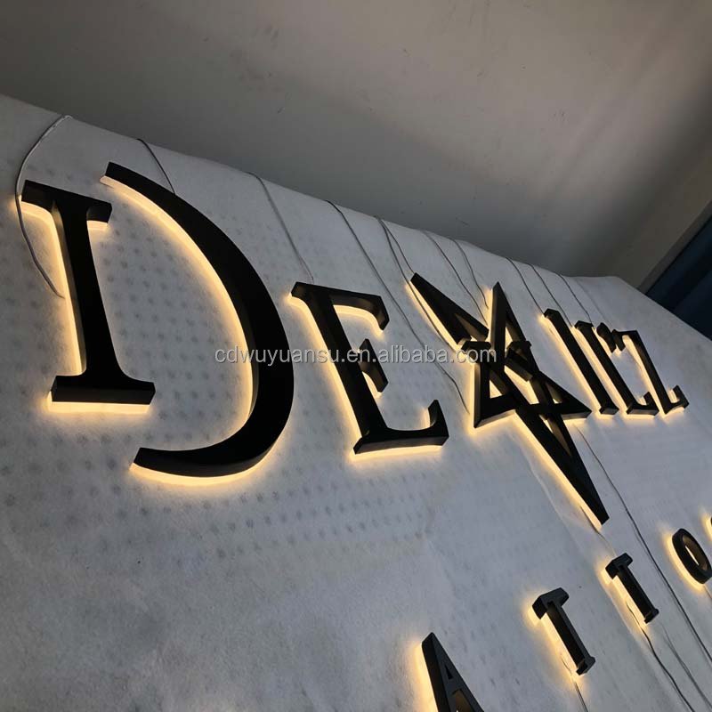 HONGSEN Custom Electronic Signs Wall Sign Stainless Steel Letter 3D logo Gold Metal Plaques Sign