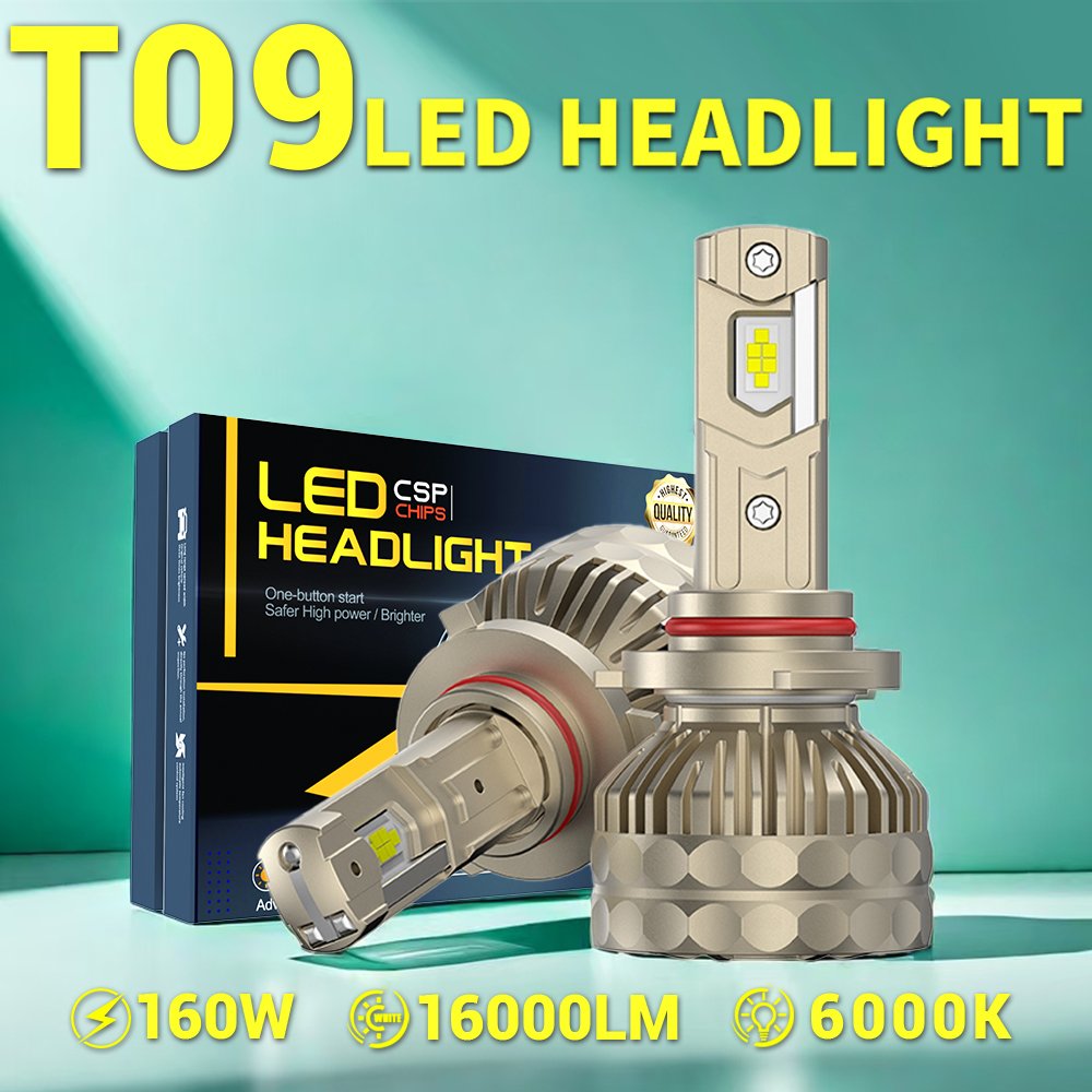 2025 New T09 160w 6000K Three Copper Tubes Speed Fans Super Canbus IP68 H1 H7 H11 H4 LED Headlight for Car