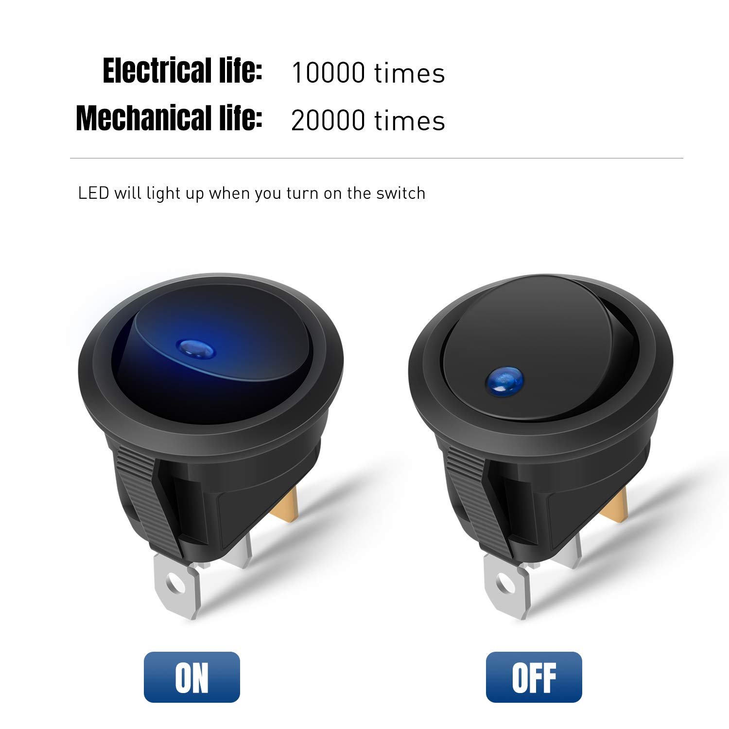 Round Rocker Switch 20mm 12 Volt 20amp 3 Pin on OFF Coffee Maker Rocker Switch, Marine Boat Car LED Rocker Toggle Switch Mini