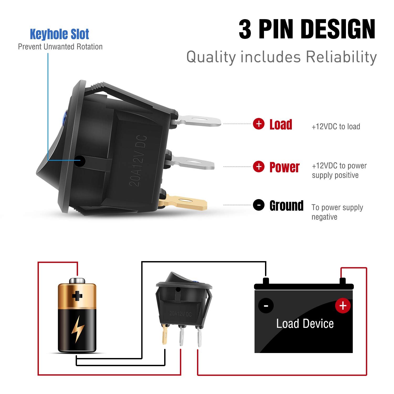 Round Rocker Switch 20mm 12 Volt 20amp 3 Pin on OFF Coffee Maker Rocker Switch, Marine Boat Car LED Rocker Toggle Switch Mini