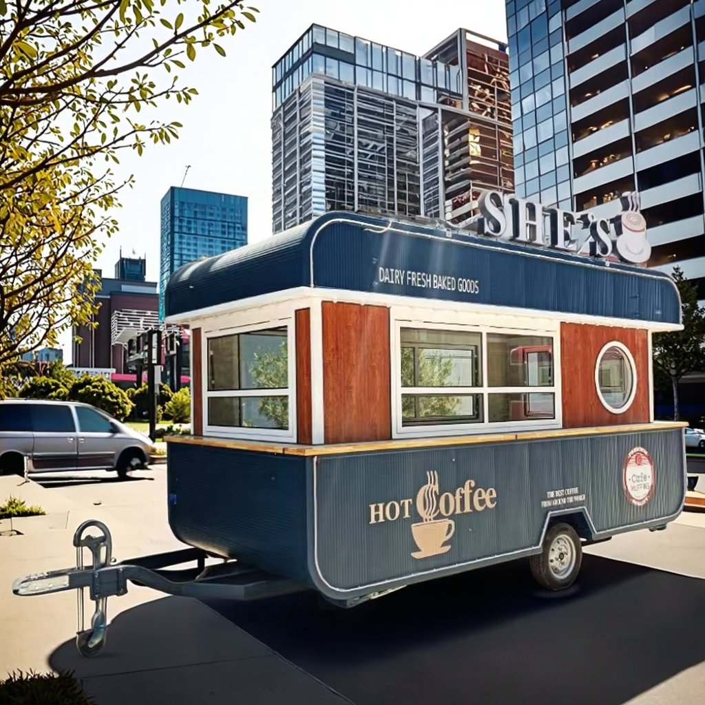 New Type Street Selling Coffee Van Catering Cart Burgers Fries Ice Cream Bus Truck Mobile Food Trailer With Full Kitchen