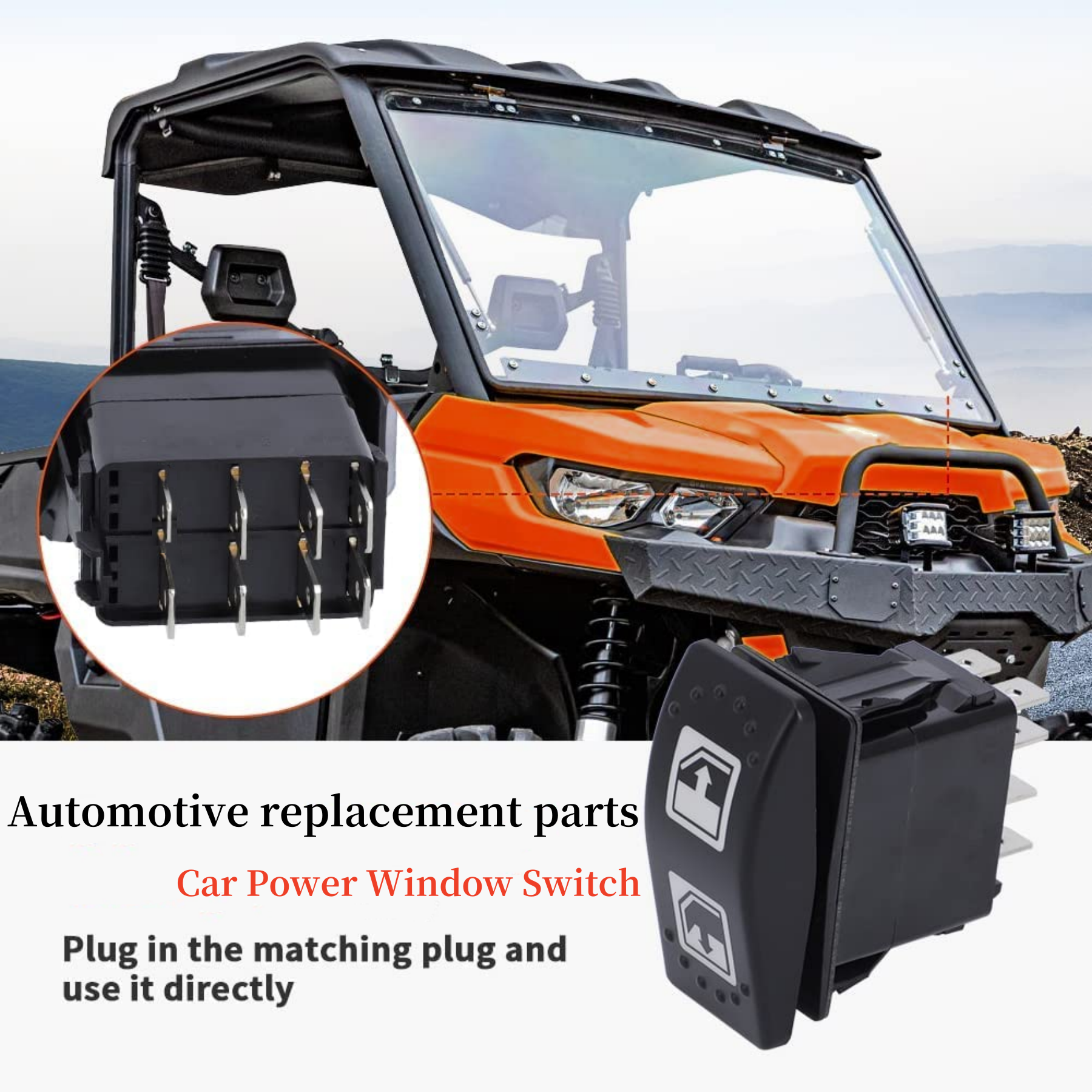 Universal Power Window Switch for Can-Am Defender HD8 HD10 UTV 4x4, 8 Pin DPDT (ON)-Off-(ON) Momentary Rocker Switch 710004979