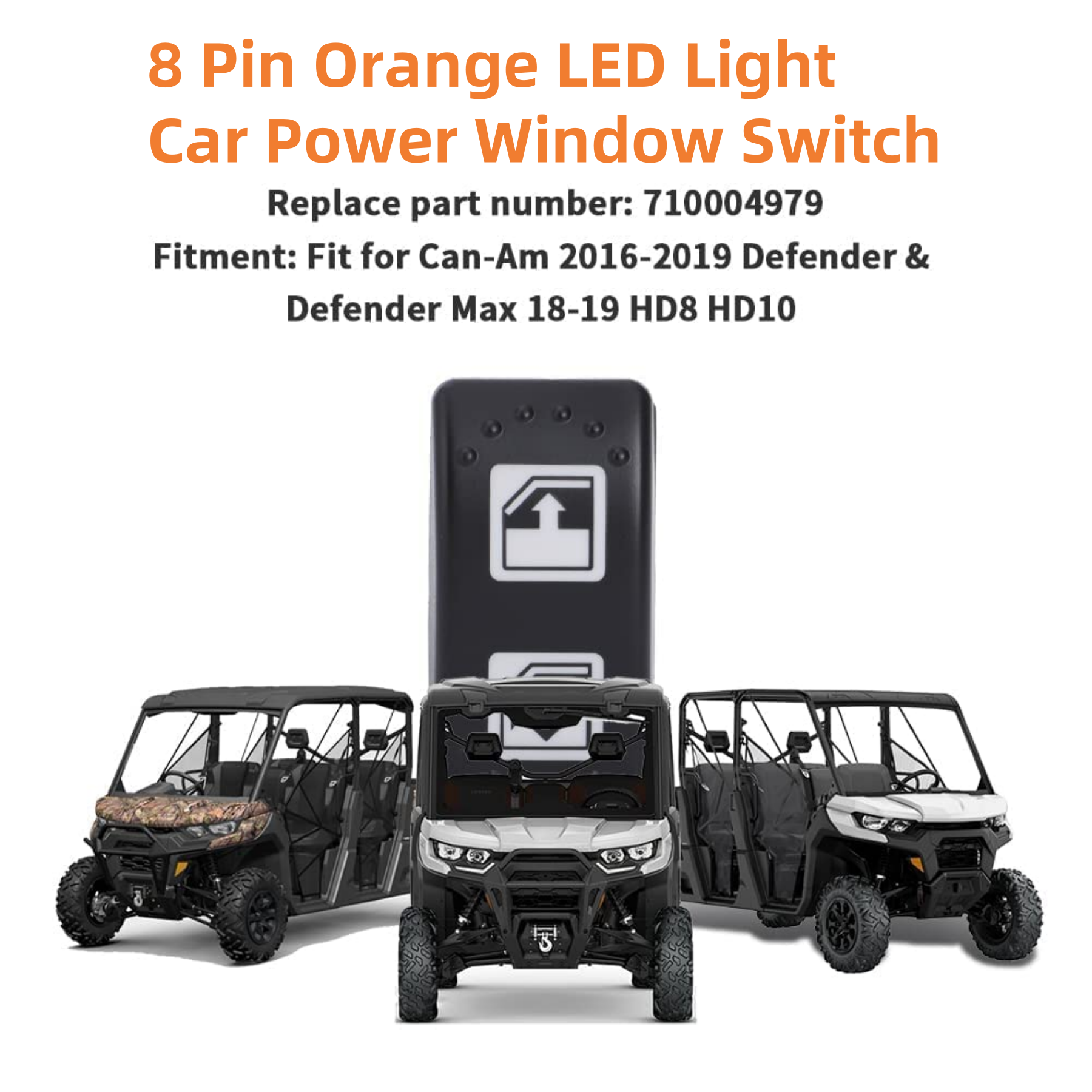 Universal Power Window Switch for Can-Am Defender HD8 HD10 UTV 4x4, 8 Pin DPDT (ON)-Off-(ON) Momentary Rocker Switch 710004979