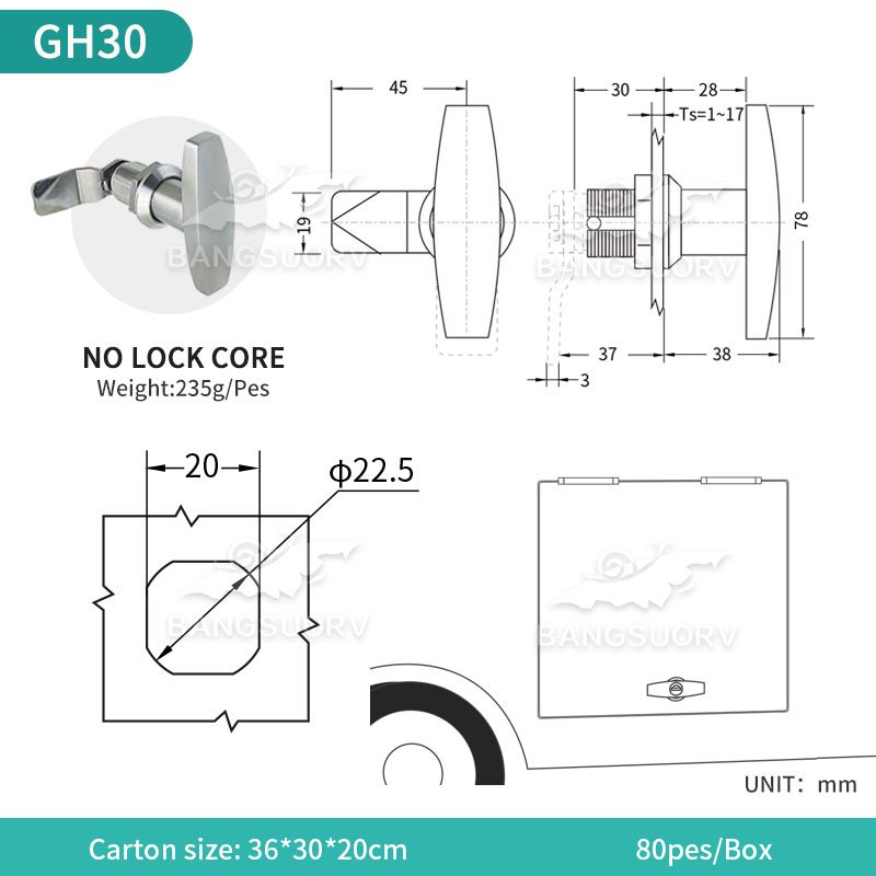 BSS422-2-1 304 Stainless Steel Rv caravan T-Handle Toolbox Lock /door Locks /accessories