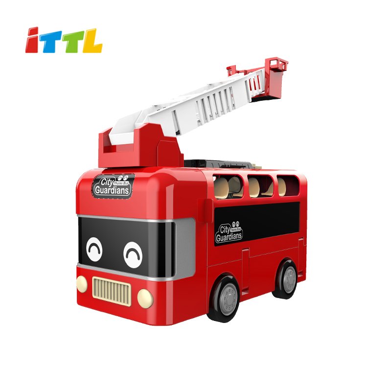 ITTL Electric Simulation Steering Wheel Driving Deformation Fire Rescue Truck Toys Kids Interactive Electric Bus Toy