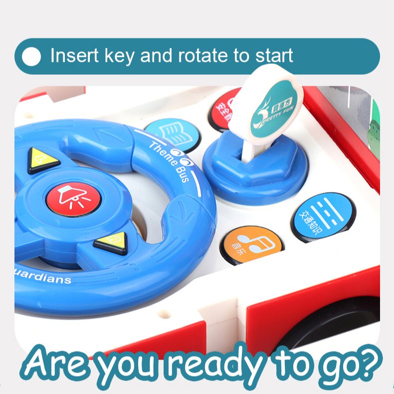 ITTL Electric Simulation Steering Wheel Driving Deformation Fire Rescue Truck Toys Kids Interactive Electric Bus Toy