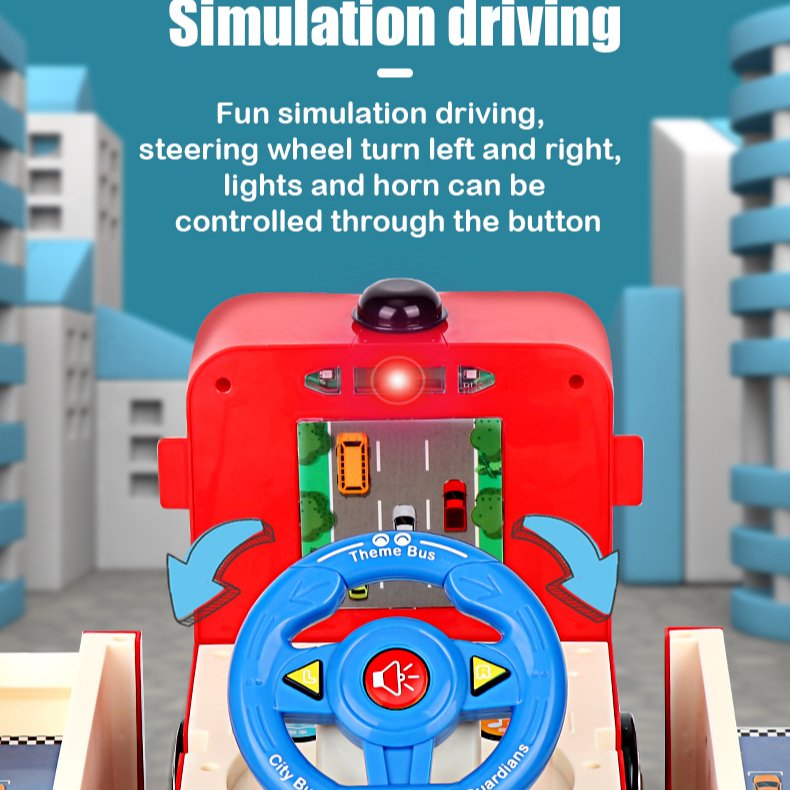 ITTL Electric Simulation Steering Wheel Driving Deformation Fire Rescue Truck Toys Kids Interactive Electric Bus Toy