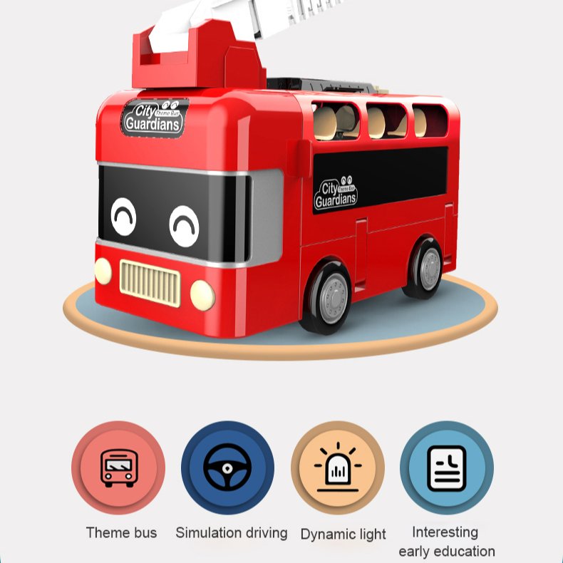 ITTL Electric Simulation Steering Wheel Driving Deformation Fire Rescue Truck Toys Kids Interactive Electric Bus Toy